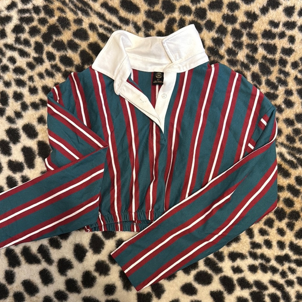 Striped Collared Long Sleeve Top